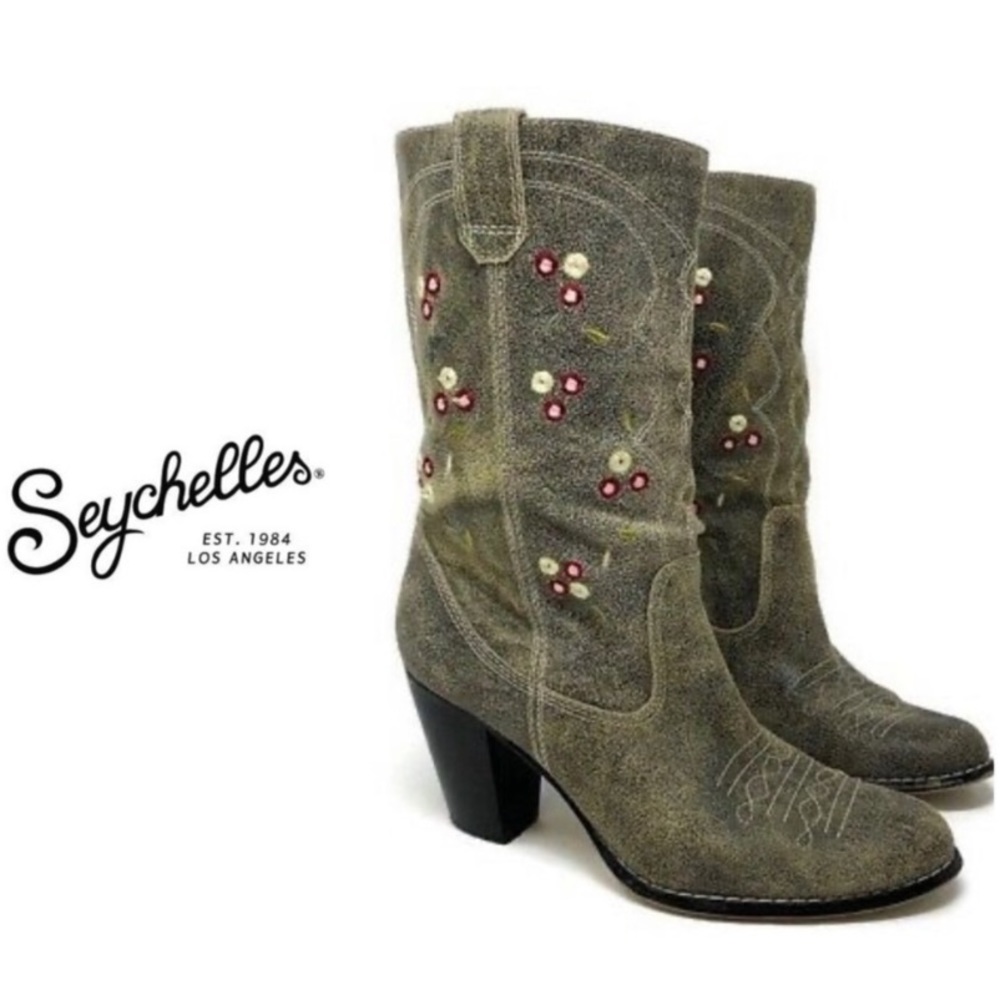 Anthropologie Seychelles Embroider Cowboy Boots Size 7 1/2